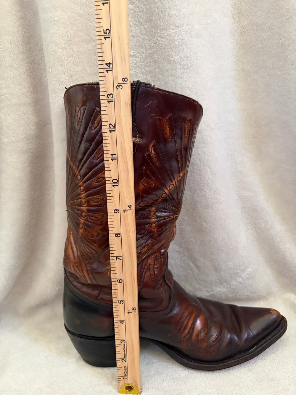 Vintage Texas USA Made Leather Western Cowboy Peacock Design Boots - Picture 11 of 16